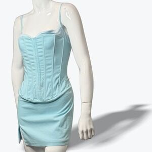 Coquette Corset Mini Dress Baby Blue Lace Trim Sexy Y2K Club Dress Womens Large